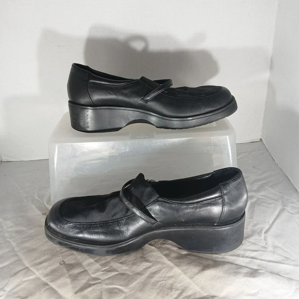 Croft & Barrow Monika Loafers 9M Black Chunky Wedge Mary Jane Goth Officecore